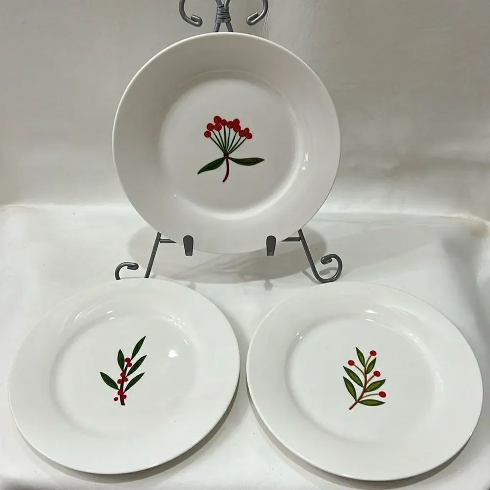 Crate and Barrel Salad Dessert Plates Set of 3 Plates Botanical Plates 7 1/2 In